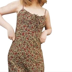 Shein |  Women's Tan Floral Print Mini Dress with Spaghetti Straps (Size Medium)